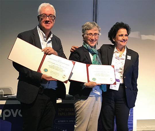 Drs. Joel Palefsy and Silvia San Jose were presented the award by Dr. Krishnan at the 32nd International Papillomavirus Society conference in Sydney on Friday, October 5, 2018.
